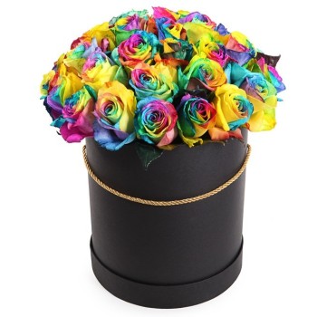 31 rainbow roses in a box